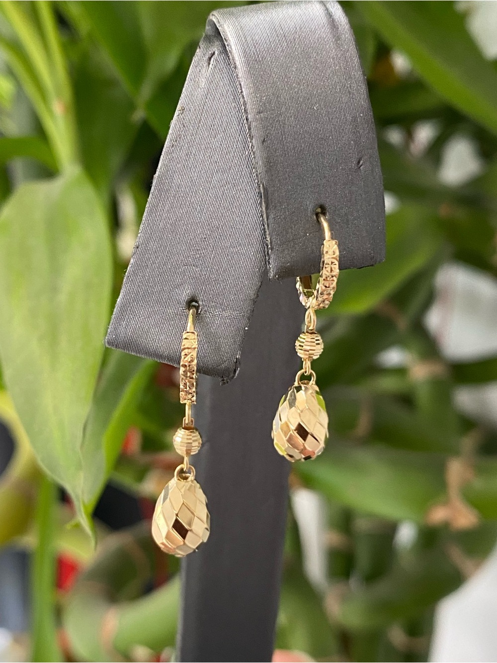 18K Yellow Gold Pear Shape Drop Hoop Earrings
